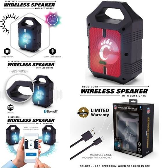 Cincinnati Bearcats Bluetooth Wireless Speaker LED Lights  Radio NCAA Syncable - Picture 1 of 3